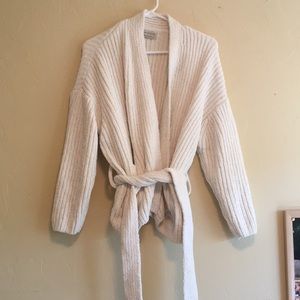 Urban Outfitters Tie Front White Plush Cardigan